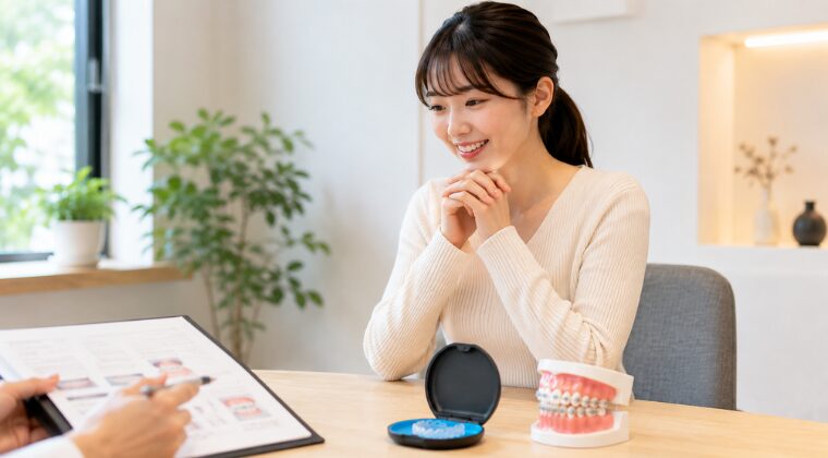 説明を聞く女性